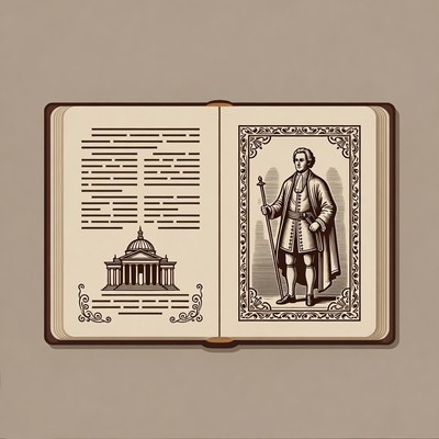 Open book with man and capitol illustration