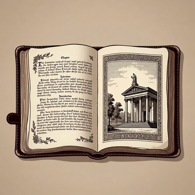 Open book with Parthenon illustration