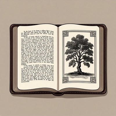 Open book with tree illustration