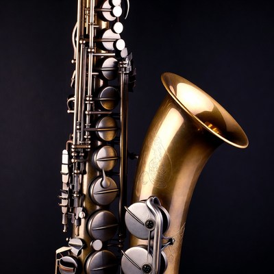 Shiny Gold Saxophone on Black Background