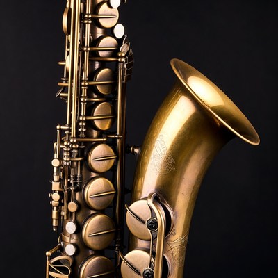 Shiny gold saxophone on black background