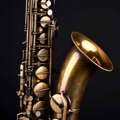 Brass Saxophone on Black Background