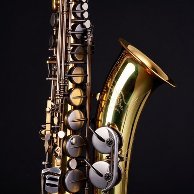 Shiny Gold Saxophone on Black Background