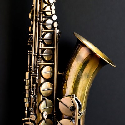 Brass Saxophone on Black Background
