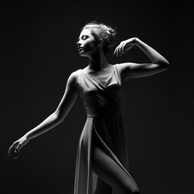 Woman in flowing dress dancing pose