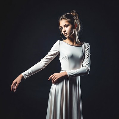 Teen girl in white dress posing gracefully