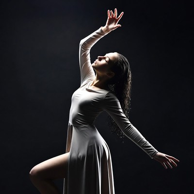 Woman dancing in white dress silhouette