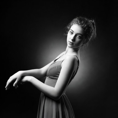 Young woman in black and white portrait