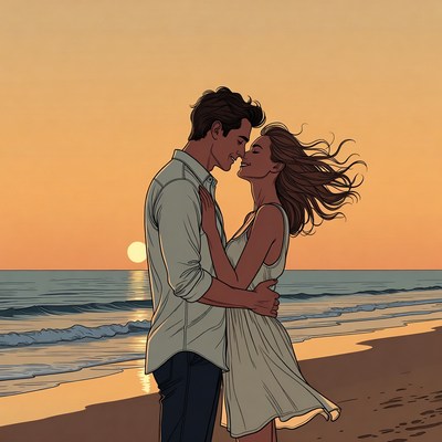 Couple kissing on beach at sunset