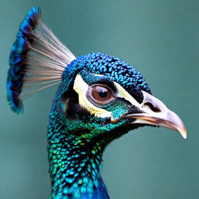 Close-up peacock head portrait
