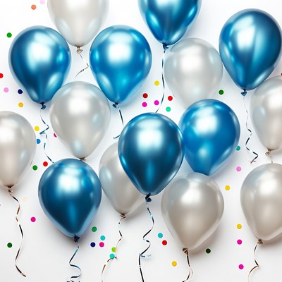 Blue and Silver Balloons on White