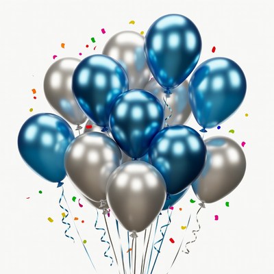 Blue and Silver Balloons with Confetti