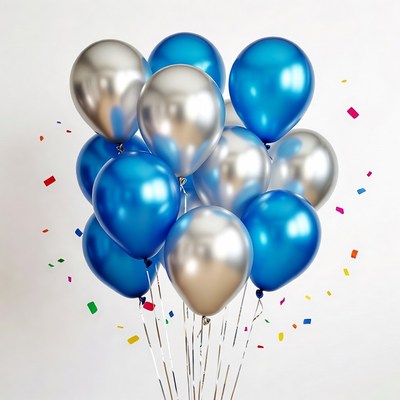 Blue and Silver Balloons with Confetti