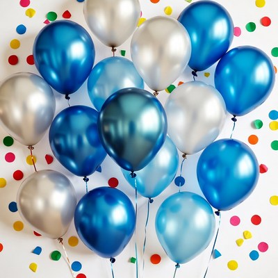 Blue and Silver Balloons with Confetti