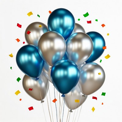 Blue and Silver Balloons with Confetti