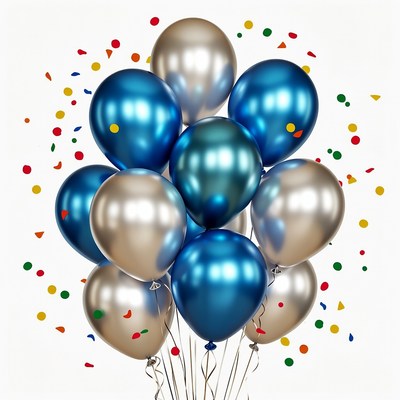 Blue and Silver Balloons with Confetti