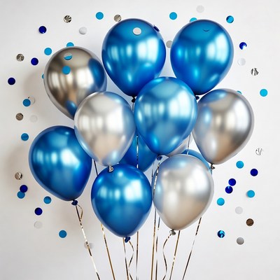 Blue and Silver Balloons with Confetti