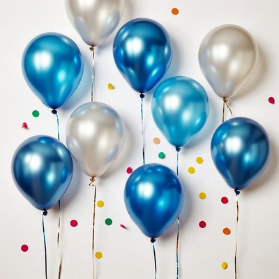 Blue and Silver Balloons with Confetti