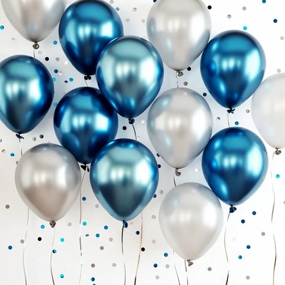 Shiny Blue and Silver Balloons