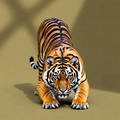 Tiger stalking on isolated background