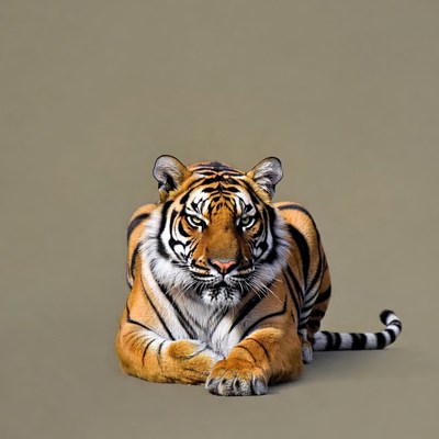 Tiger lying on beige background
