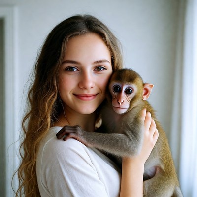 Girl holding cute monkey