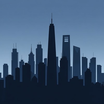 Shanghai skyline silhouette at dusk