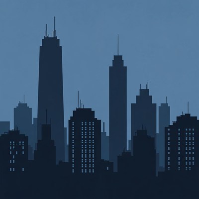 Silhouette City Skyline at Night