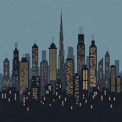 Dubai Skyline Silhouette at Night