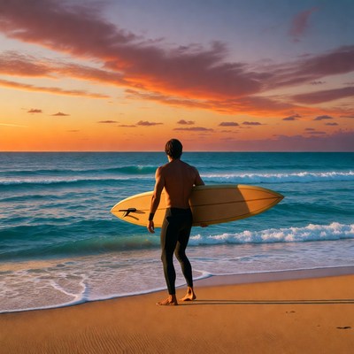 Shirtless man carrying surfboard on beach