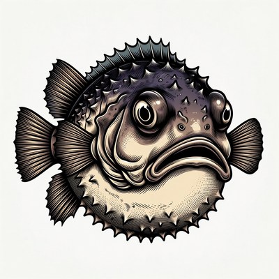 Pufferfish Illustration with Exaggerated Expression