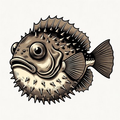 Cartoon pufferfish with spikes