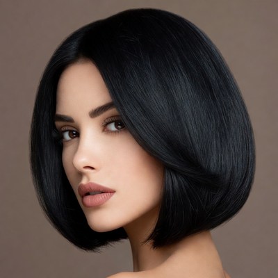 Woman with sleek black bob haircut