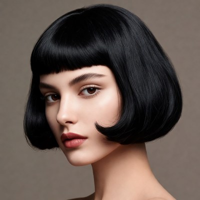 Woman with black bob haircut