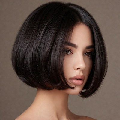 Woman with short black bob haircut