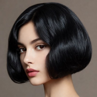 Woman with sleek black bob haircut