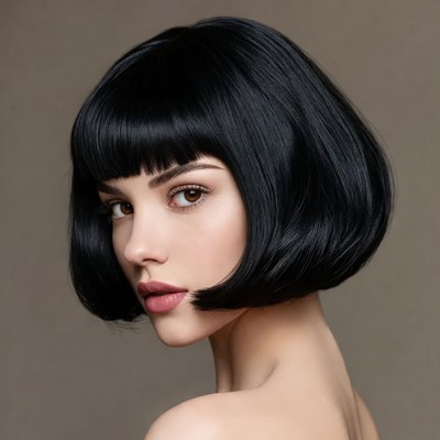 Woman with sleek bob haircut
