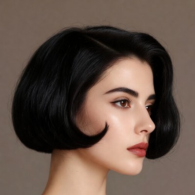 Woman with short black bob haircut