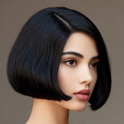 Woman with sleek bob haircut