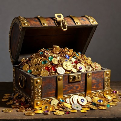 Open Treasure Chest Overflowing with Gold Coins