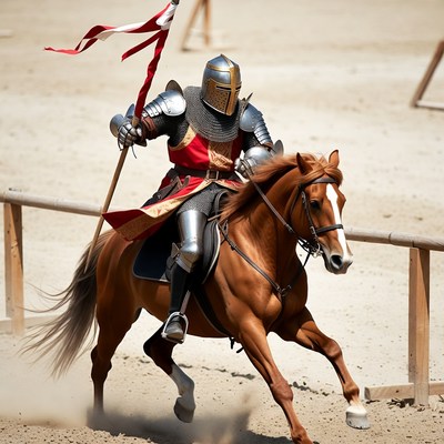 Knight on Horseback Holding Red Flag