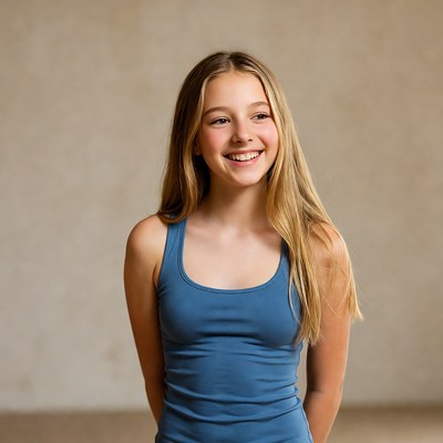 Smiling blonde teenage girl in tank top