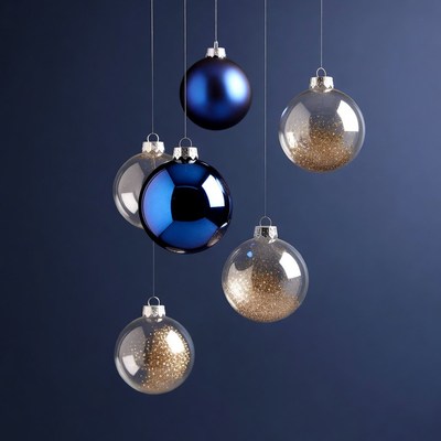 Hanging Blue and Gold Christmas Ornaments