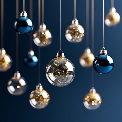 Hanging Christmas Ornaments on Dark Background