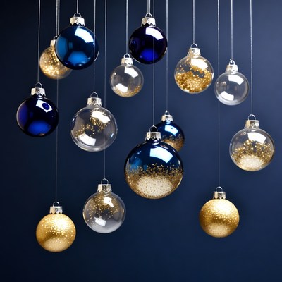 Hanging Blue Gold Christmas Ornaments