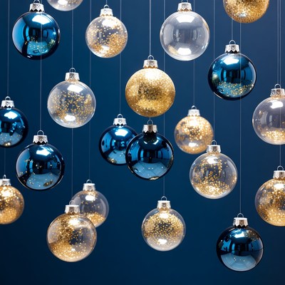 Hanging Blue and Gold Christmas Ornaments