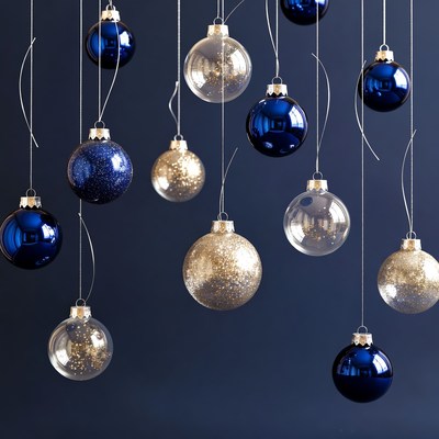 Hanging Blue and Gold Christmas Ornaments