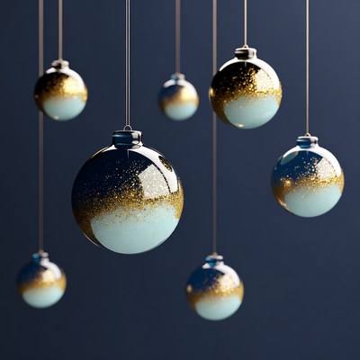 Hanging Gold and Blue Glitter Christmas Ornaments
