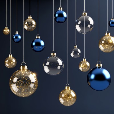 Gold and Blue Hanging Christmas Ornaments