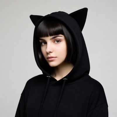 Girl in black cat ear hoodie